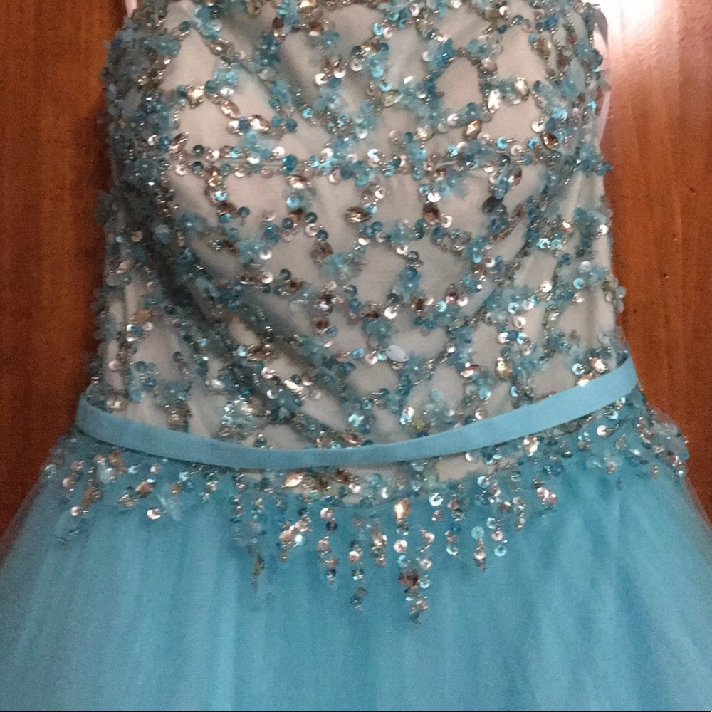 Prom dress blue sequins flowers bedazzled